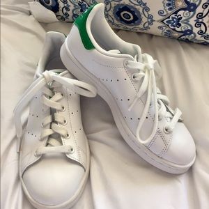 White and green Adidas Stan Smiths