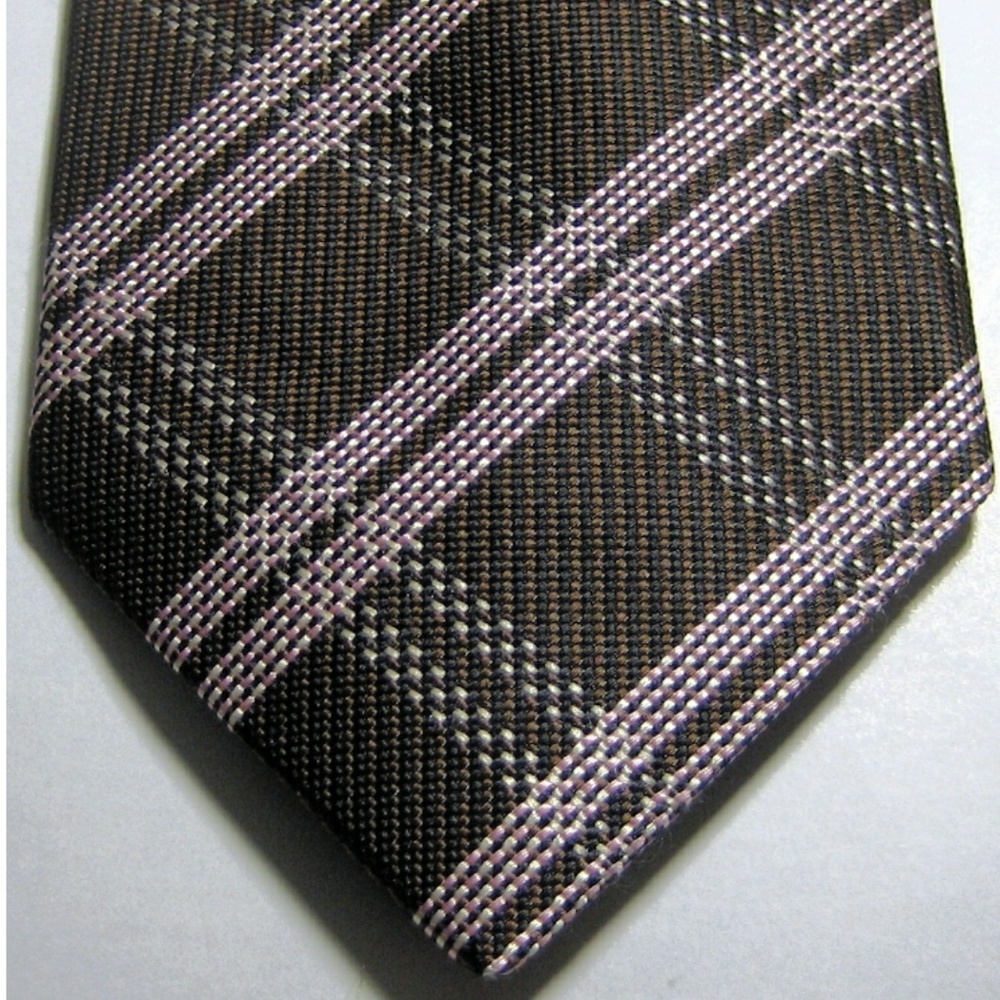 ERMENEGILD ZEGNA Modern Rich Brown Pink Gray Plaid