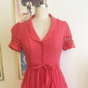 Anthropologie Maeve Coral Tiny Windows Dress