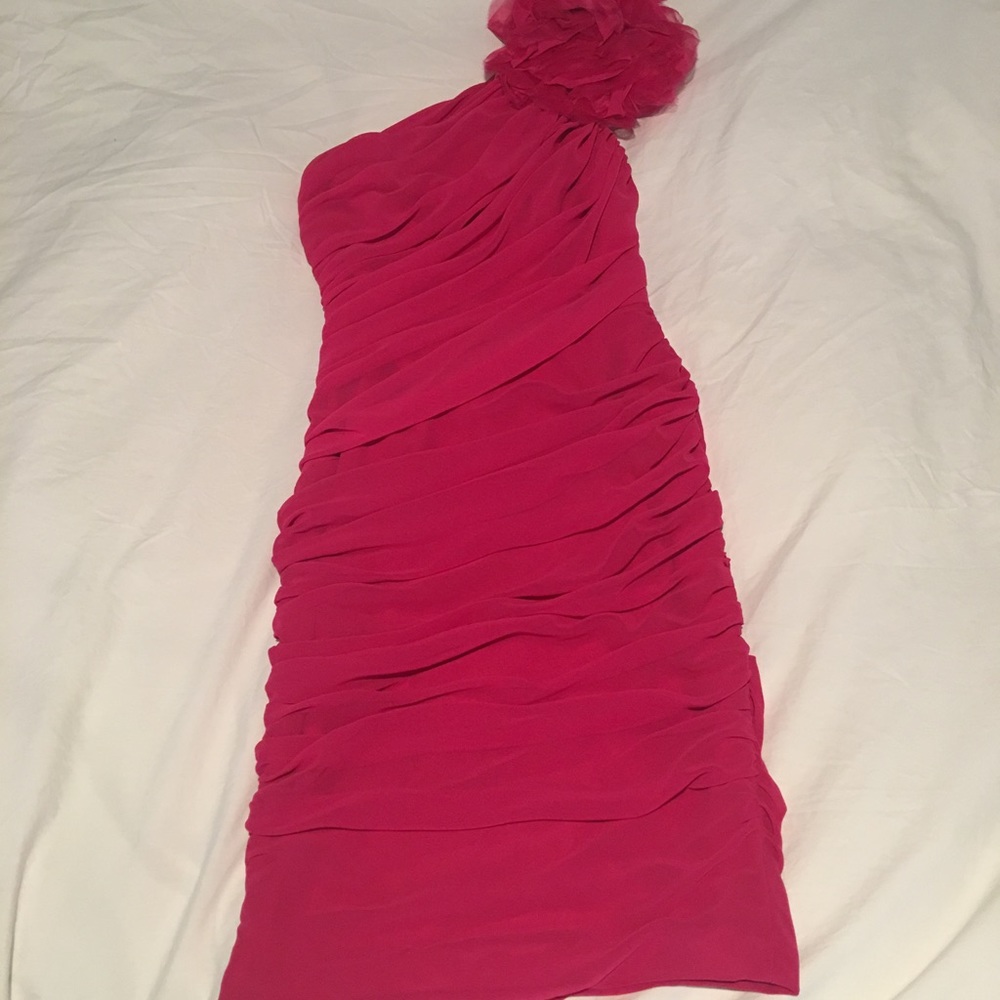 Fuchsia one shoulder cocktail dress