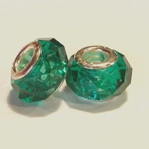 925 Sterling Silver Green Bejeweled Charm