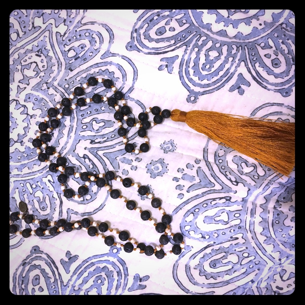 Lava bead necklace with tassel
