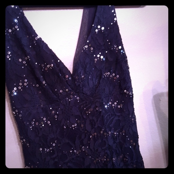 New beautiful long sequins gown navy blue - Picture 1 of 4