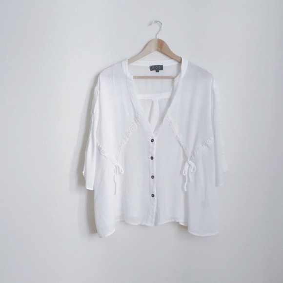 5⭐️NWT ivory boho lace/string oversized blouse - Picture 2 of 6