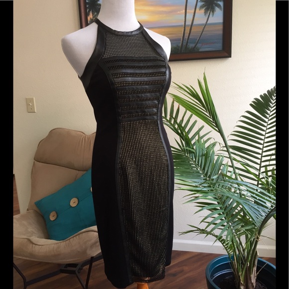 Cache Dresses & Skirts - Cache Black/Gold Dress w/mesh, sz 4  NWT, PARTY!