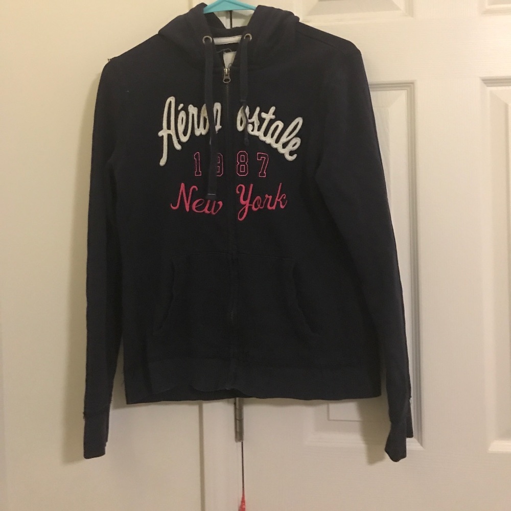 An Aeropostale navy blue hoodie.
