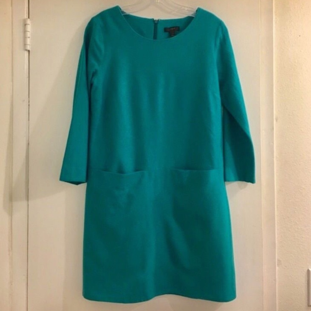 J CREW Teal Green Jules Wool Shift Dress Sz 0P