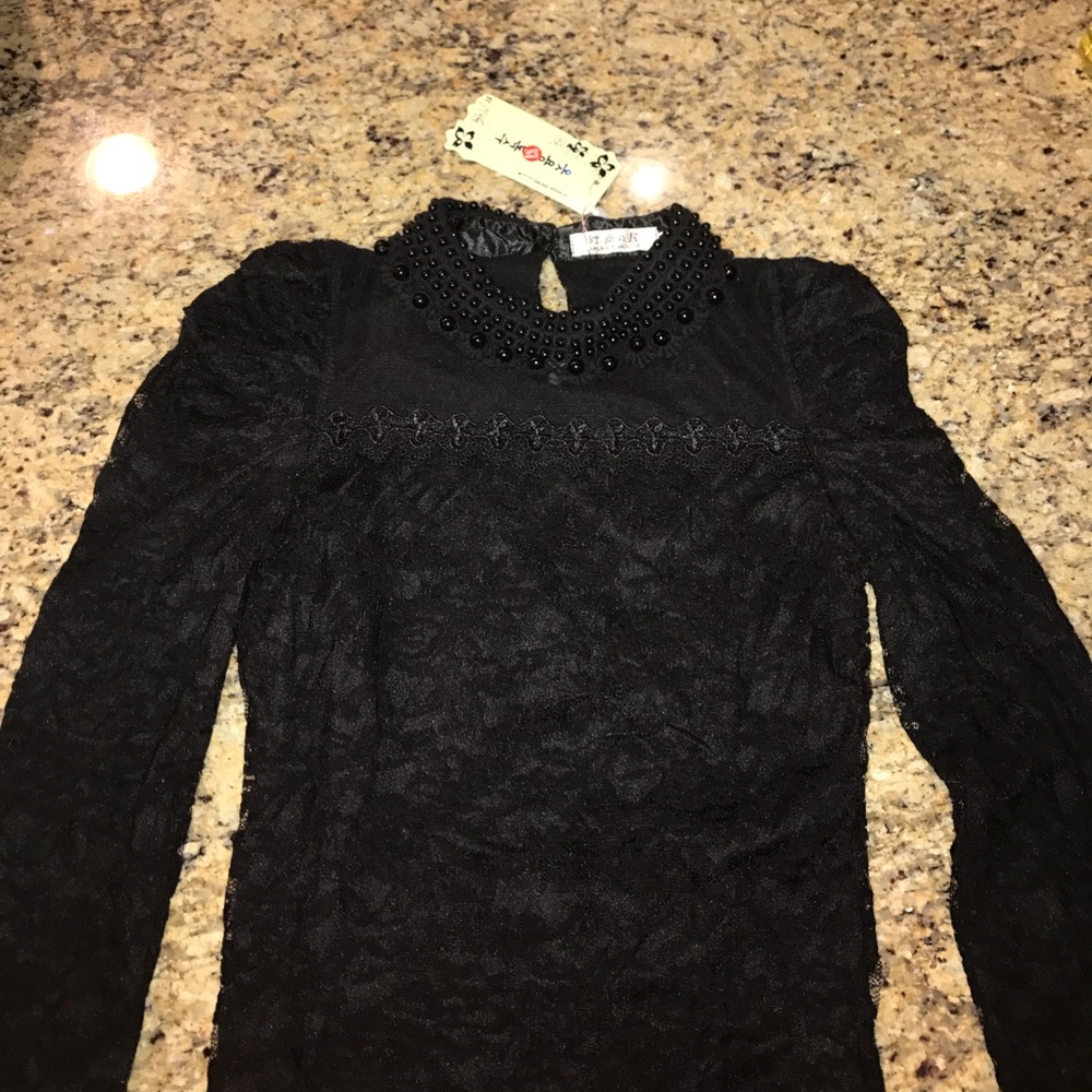 NWT!!! Black lace long sleeve shirt with pearls