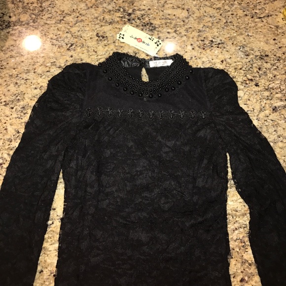 NWT!!! Black lace long sleeve shirt with pearls - Picture 1 of 5