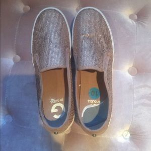 Size 10 glitter Rose Gold Guess Slip ons