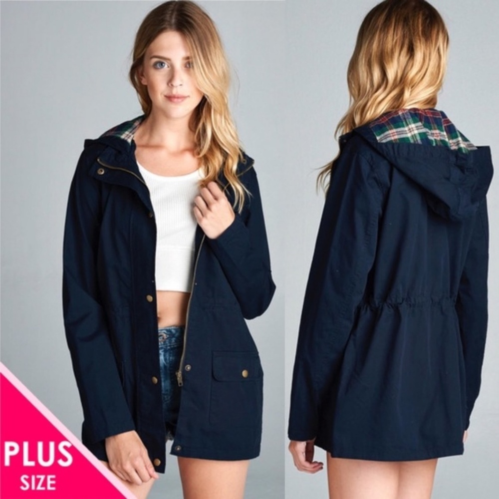 PLUS SIZE Plaid Hooded Utility Jacket