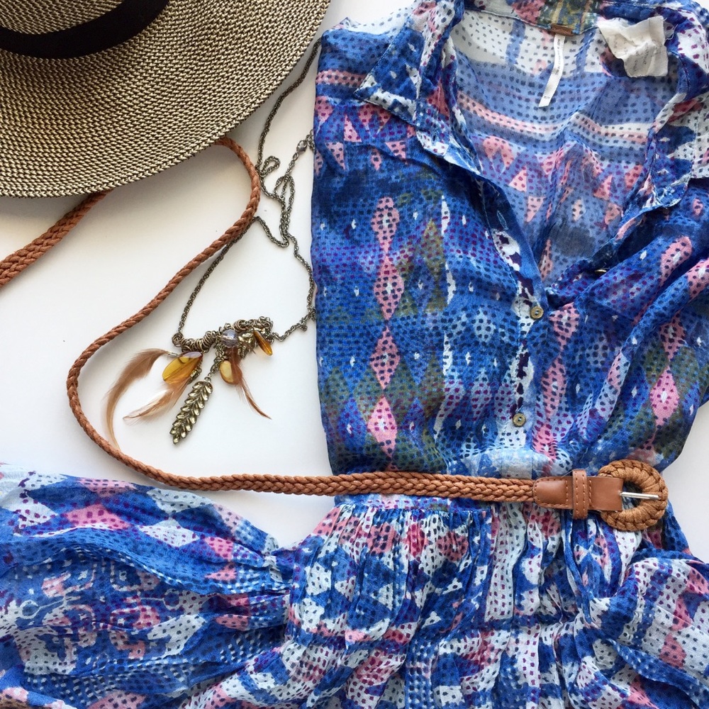 Free People Blue Geometric Dress