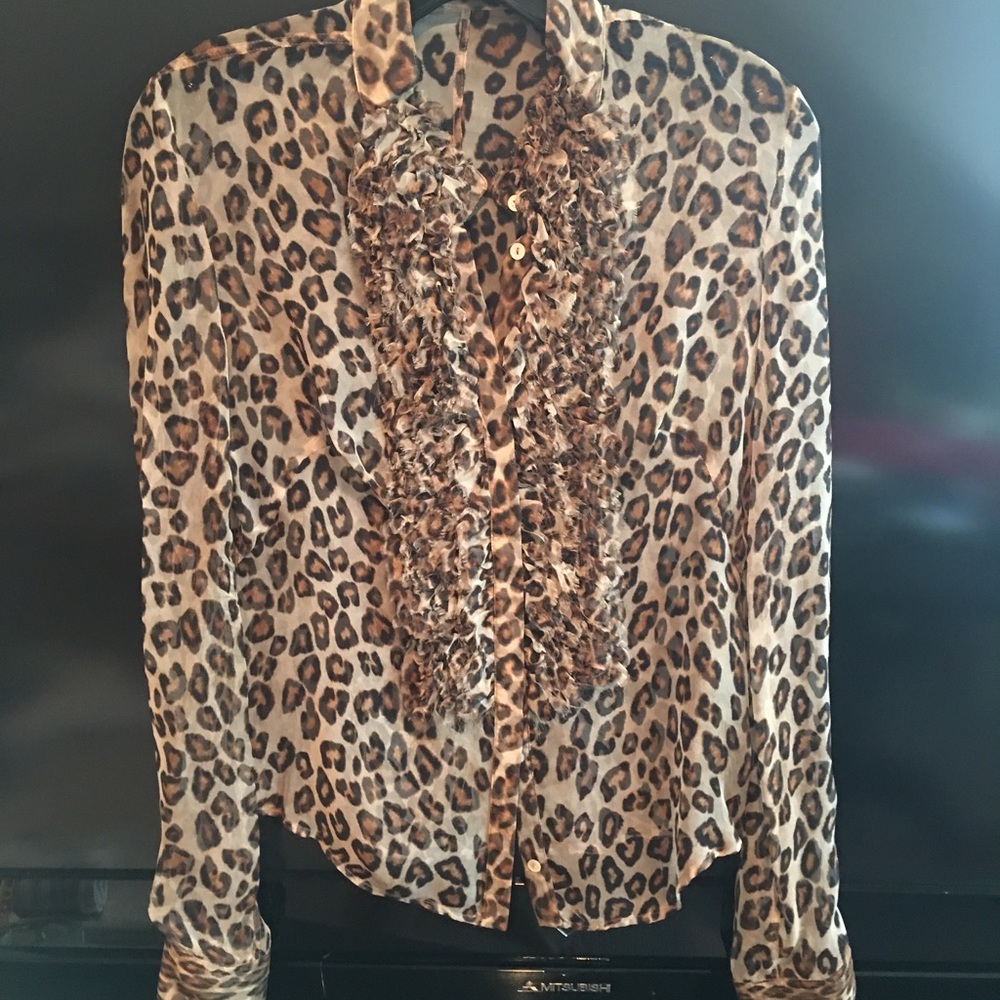 Alexander McQueen leopard sheer silk top/blouse