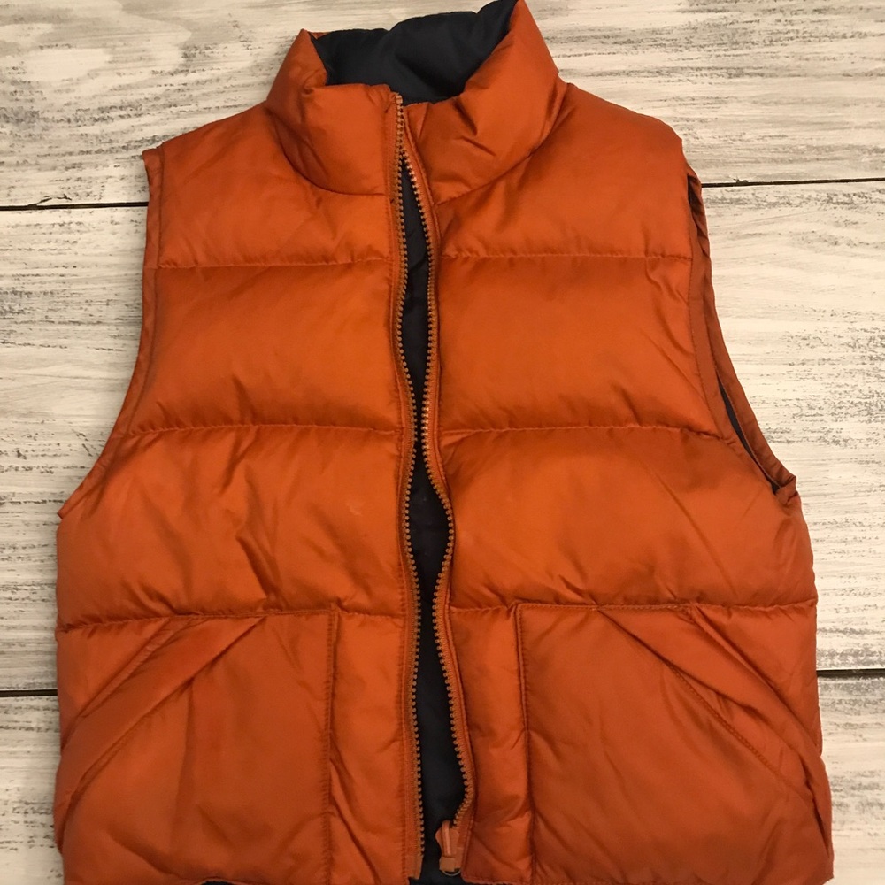 Reversible orange/navy puff vest