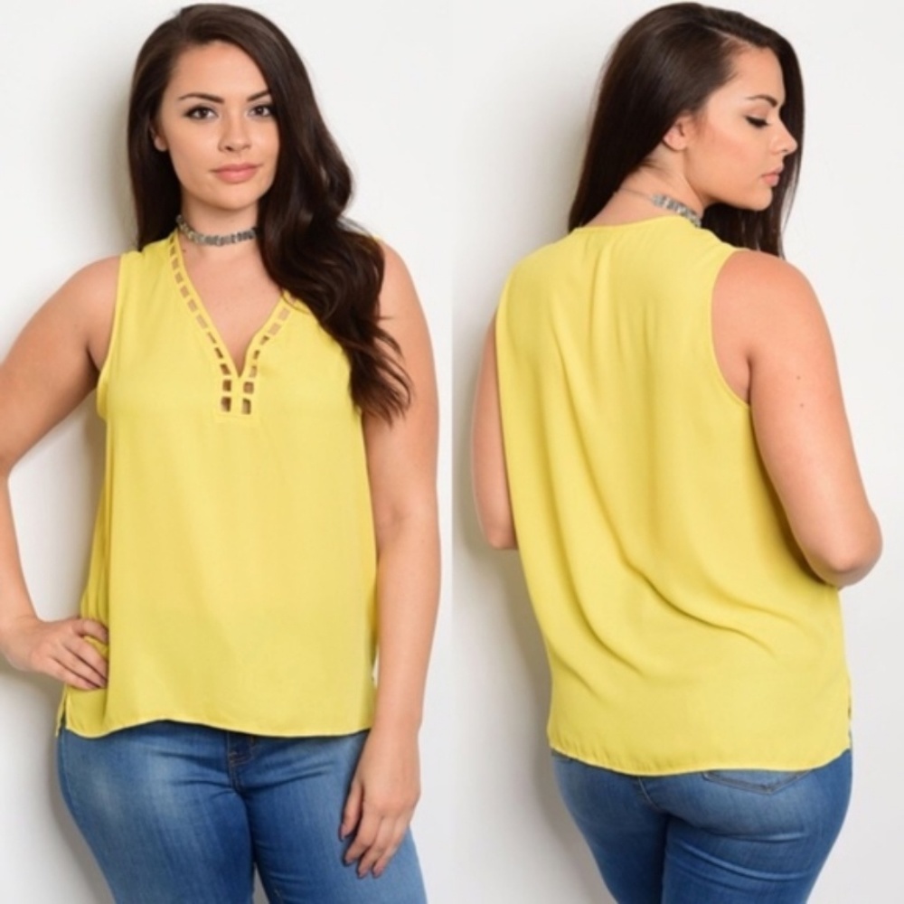PLUS SIZE Yellow Sleeveless Top