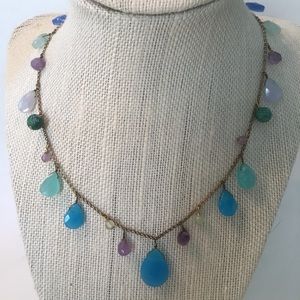 Multi gem necklace- Blue quartz, agate, moonstone.
