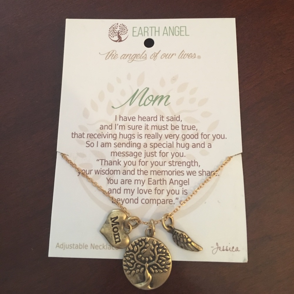 Earth Angel Mom Necklace Brass