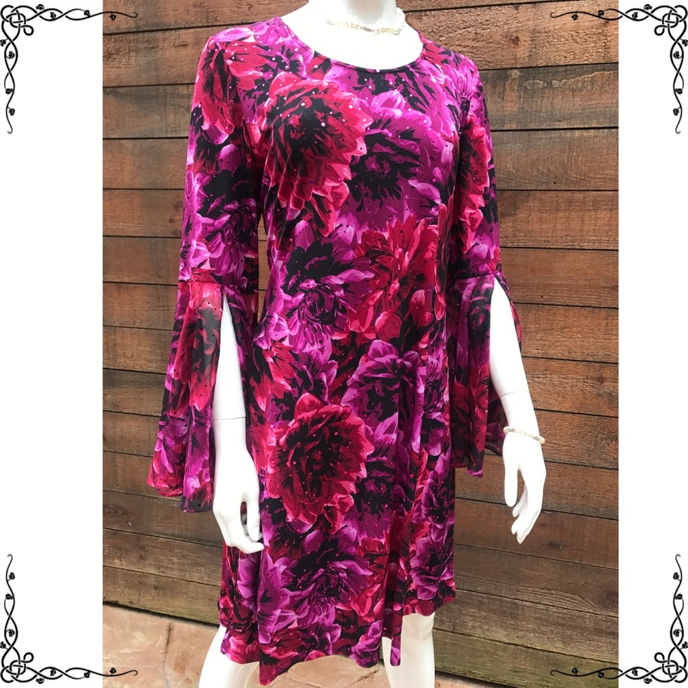 Style & Co Bell Sleeve Floral Print Sequin Dress