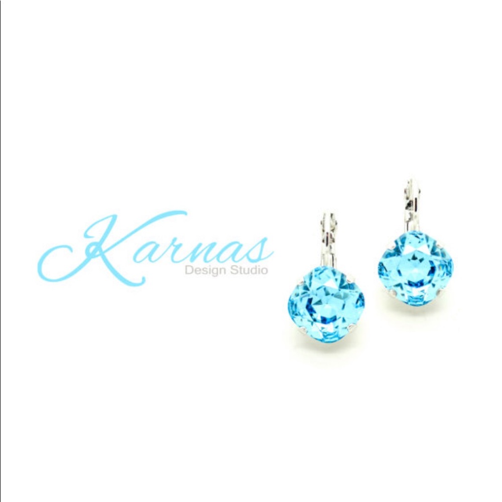 AQUAMARINE 12mm Crystal Cushion Cut Drop Earrings