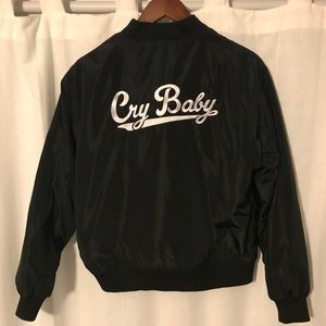 Black Satin "Cry Baby" Bomber Jacket