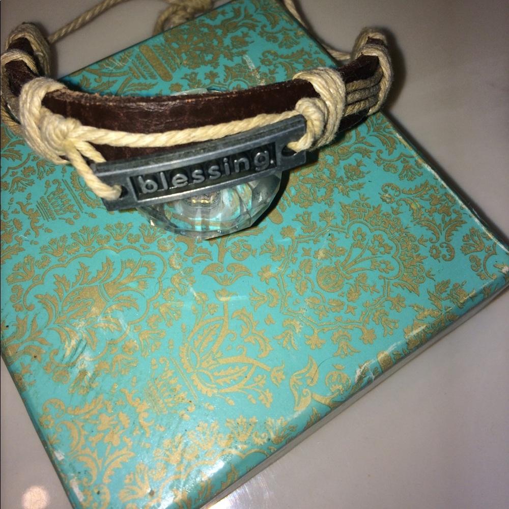 Blessings Metal and Leather Cuff type Bracelet