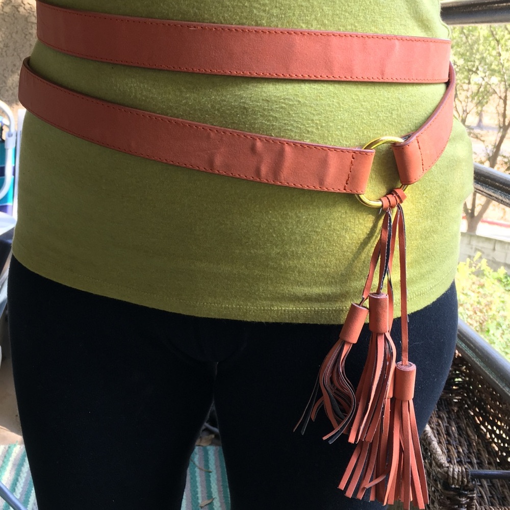 BCBGMAXAZRIA Orange Wrap Around Belt With Fringe