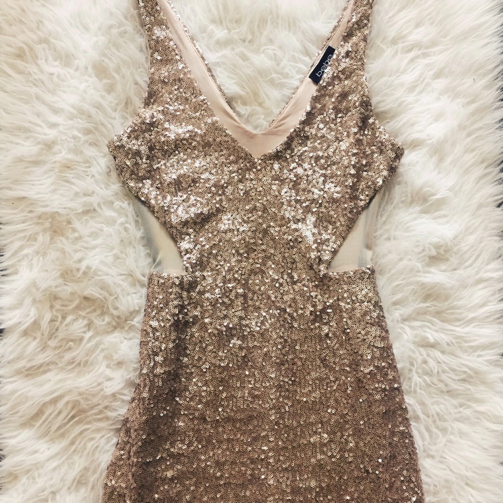 gold sequin bebe party dress size xxs