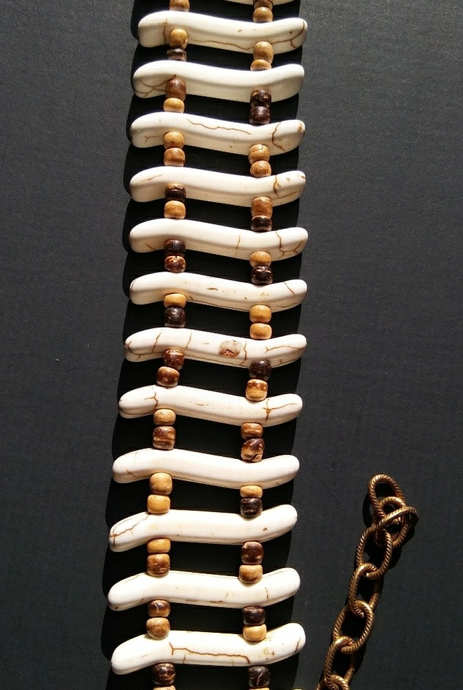 Natural Stone Amber Wood/Solid Brass Bracelet