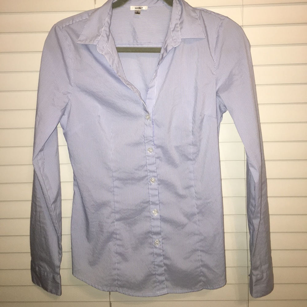 Nicola small blue and white striped button down