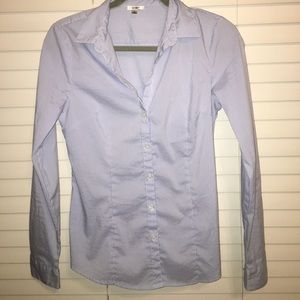 Nicola small blue and white striped button down