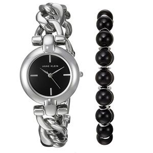 Anne Klein Women's Watch and Beaded Bracelet Set