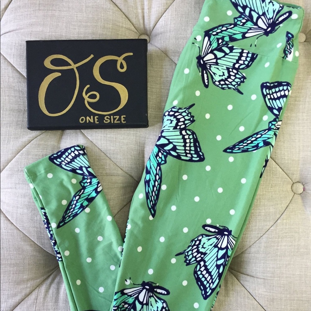 Lularoe mint butterfly OS leggings BNWOT