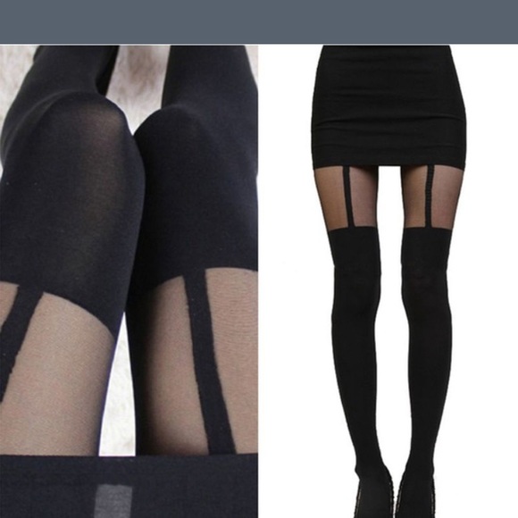 NWOT black sexy strappy tights (XS/S/M) - Picture 4 of 4