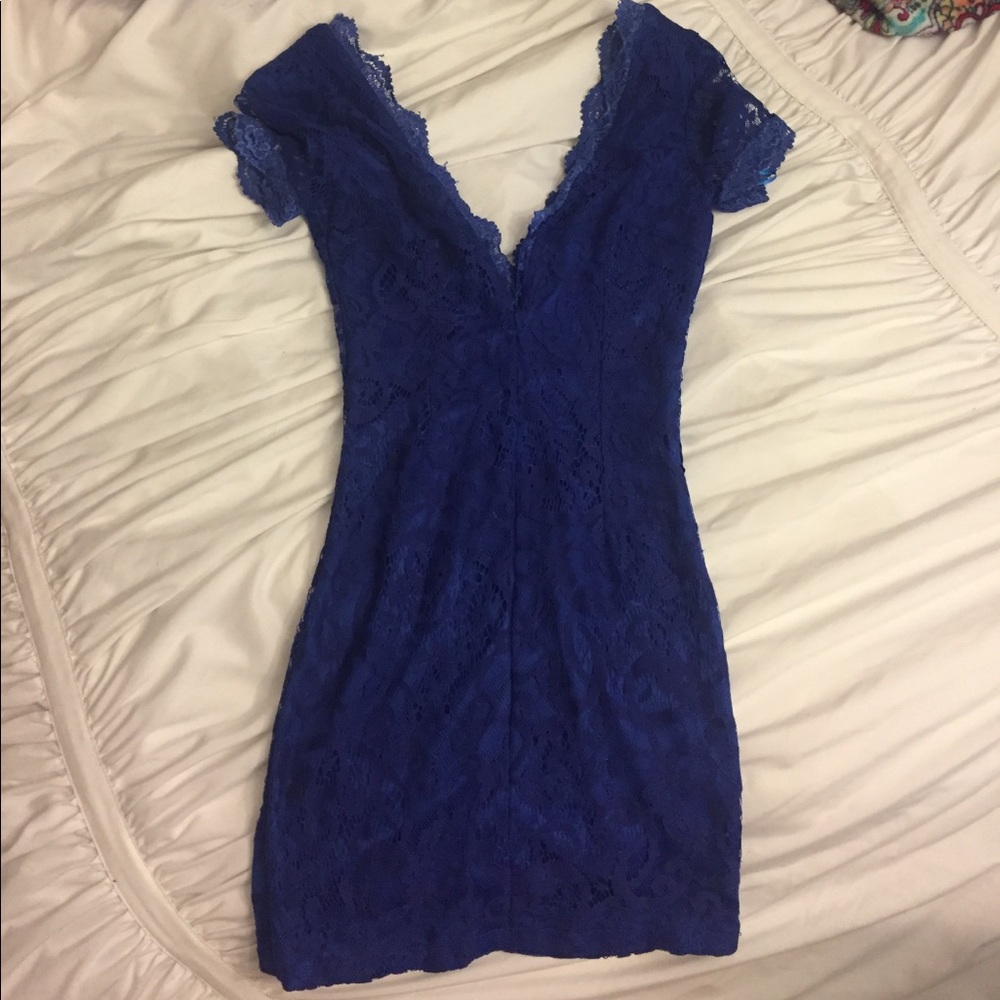 Blue lace tight club dress