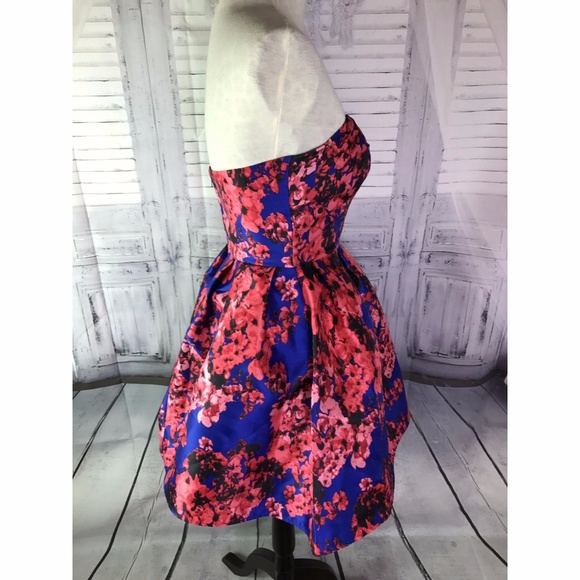 B DARLIN Red Floral Strapless A-Line Dress - Picture 6 of 8