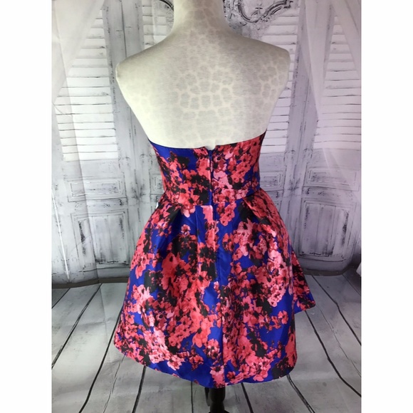 B DARLIN Red Floral Strapless A-Line Dress - Picture 5 of 8