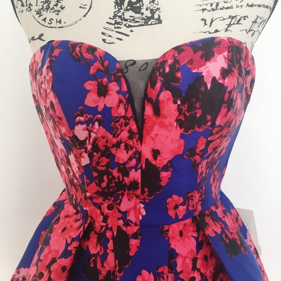 B DARLIN Red Floral Strapless A-Line Dress - Picture 3 of 8