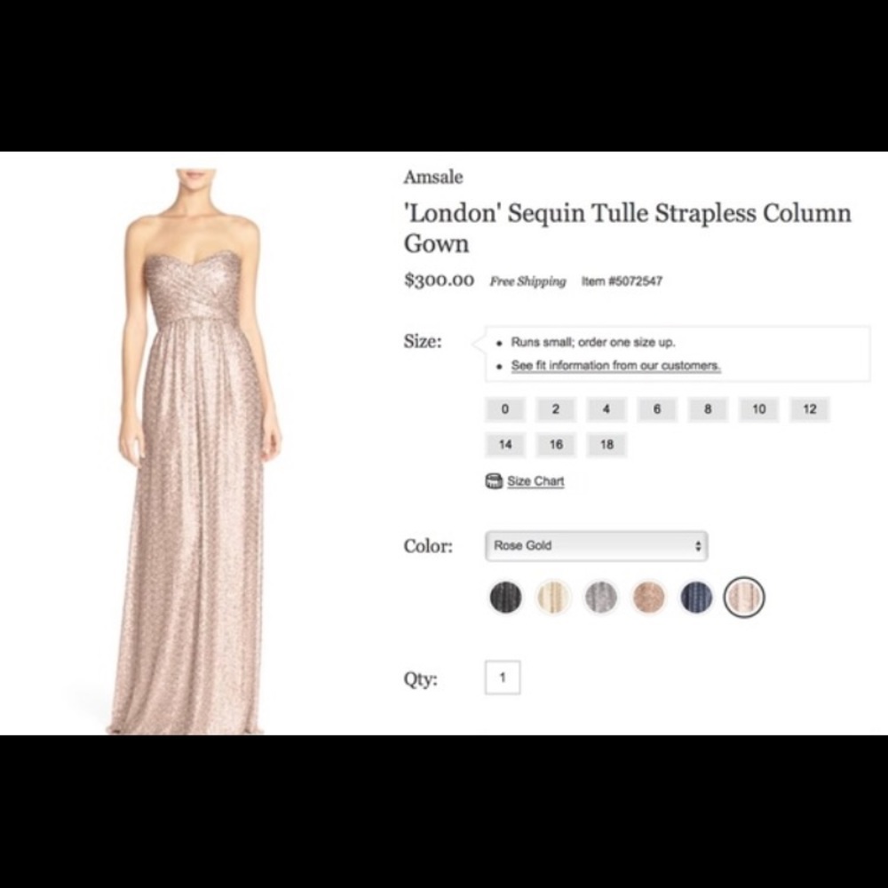 Ámsale sequin rose gold bridesmaid gown size 2