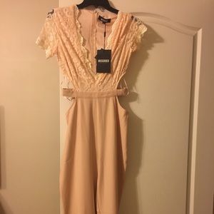 Missguided nude pant jumpsuit with cut outs