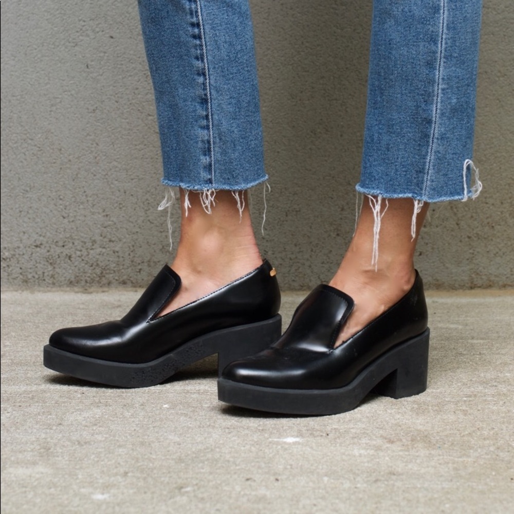 Brand new leather slip on heeled loafers