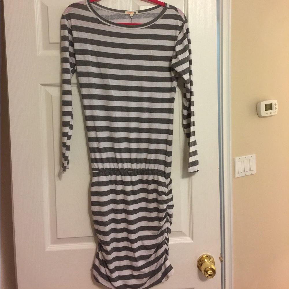 Sundry striped gray and white dress