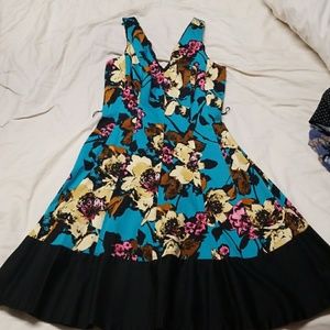 Nine west floral print fit & flare dress, v-neck