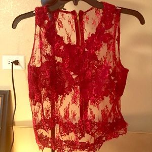 Red lace top.