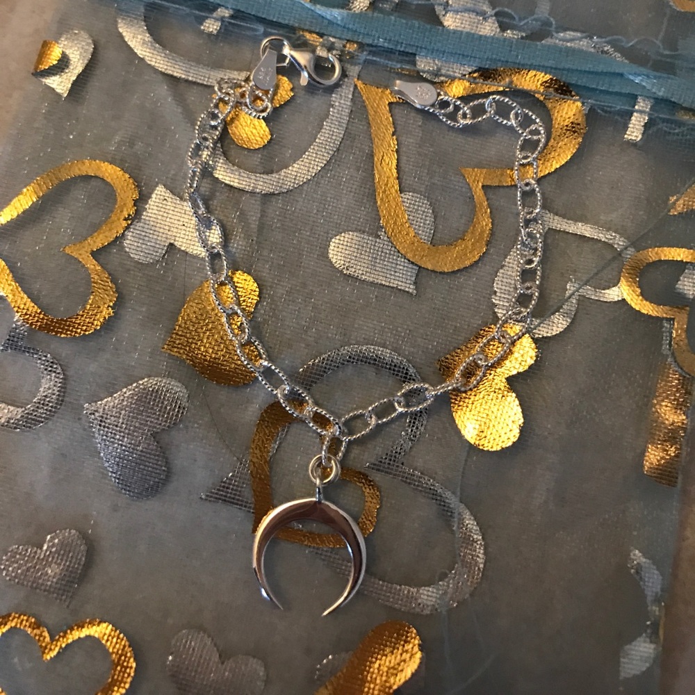 Diamond Cut Link Chain with Crescent Pendant.