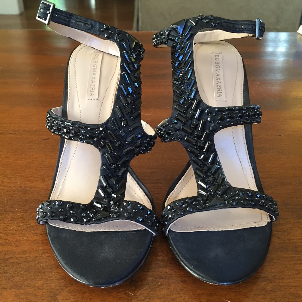 BCBG Max Azria Beaded Black Ping Sandal, 8.5