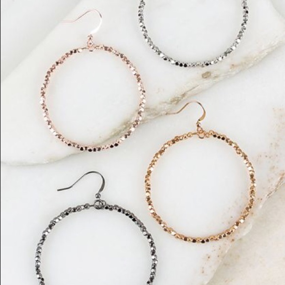 Gold Bead Hoop Earrings - Picture 2 of 2