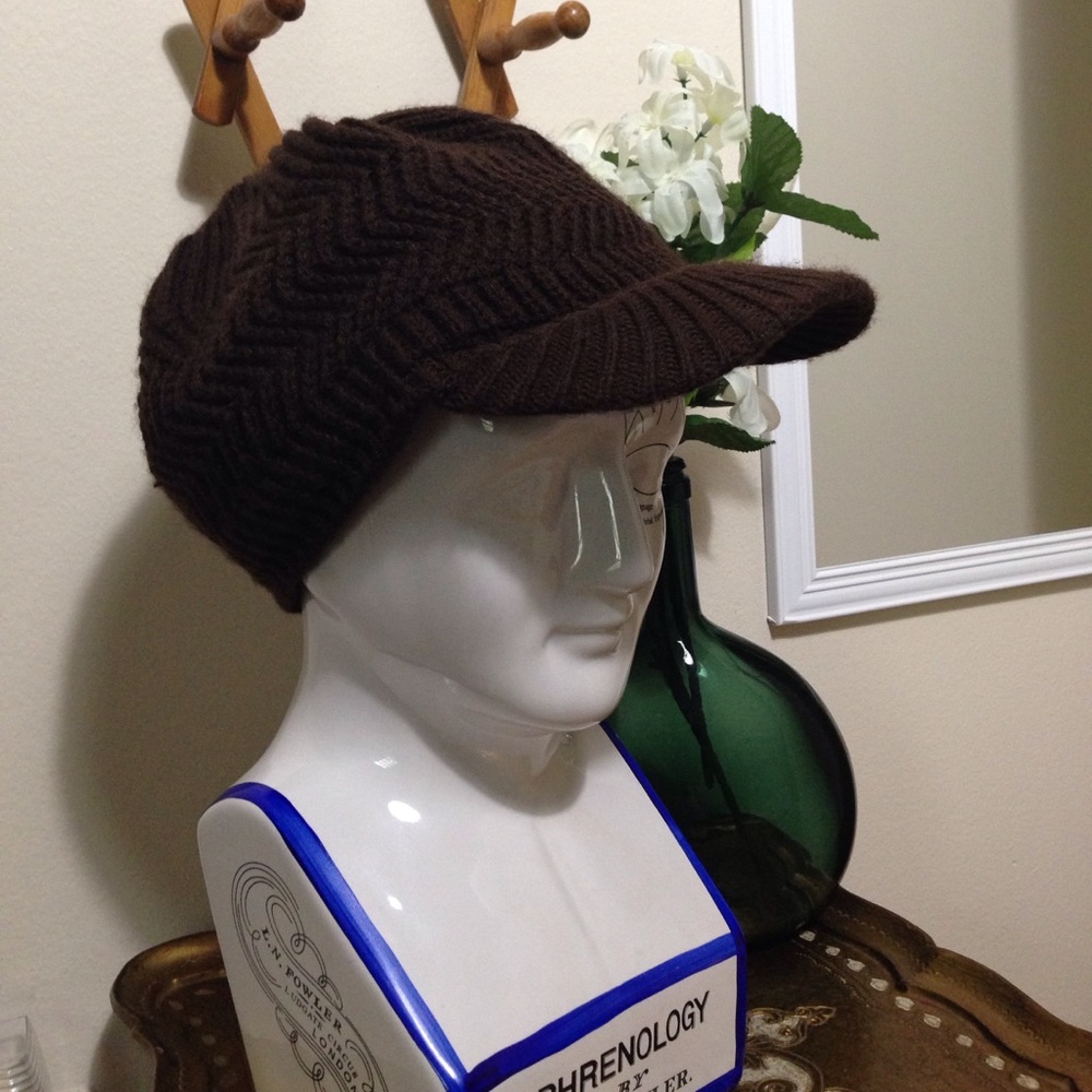 Chocolate Brown Knit Cap w/ Bill