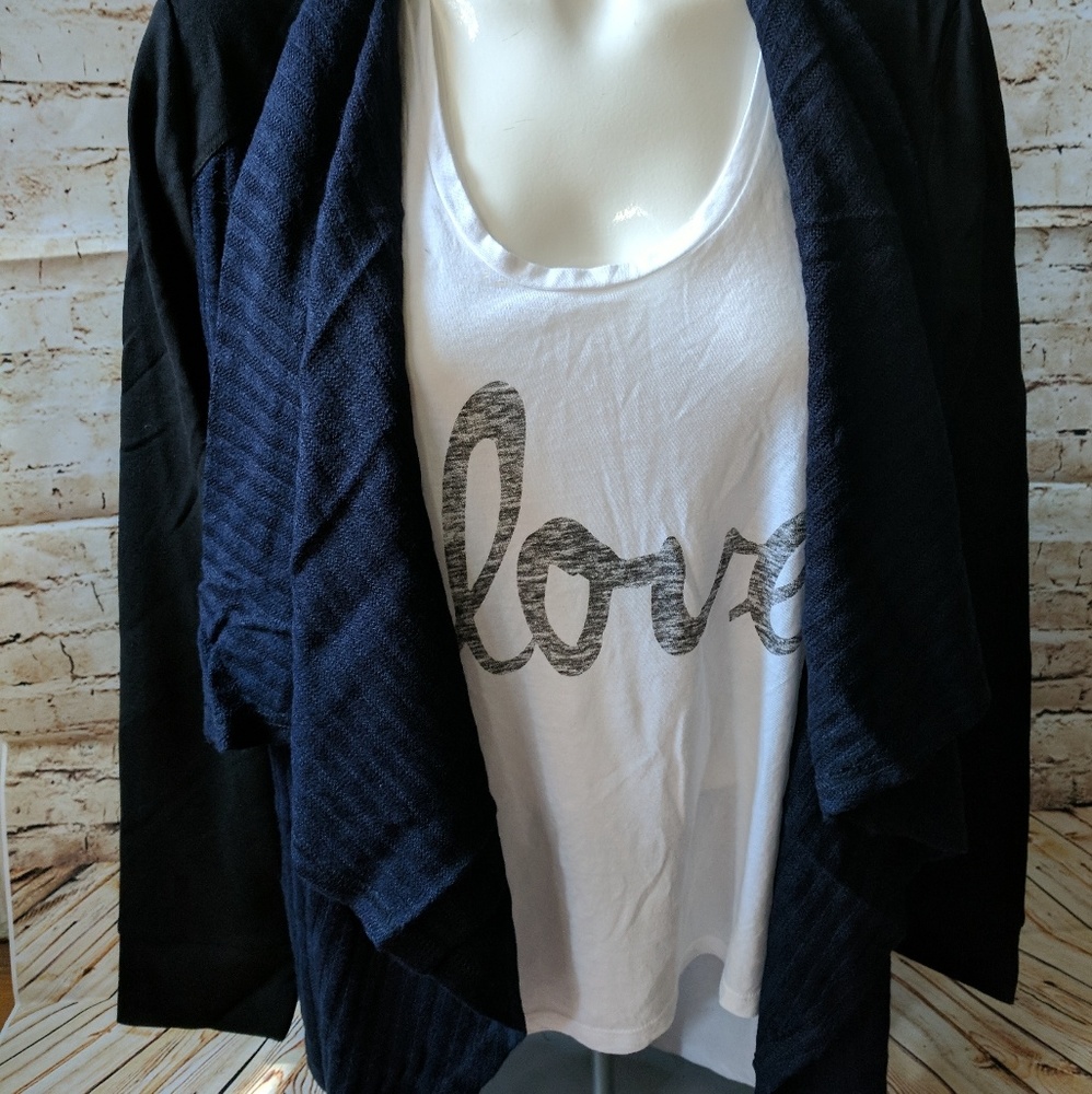 Navy Black Waterfall Cardigan Color Block - Picture 3 of 8