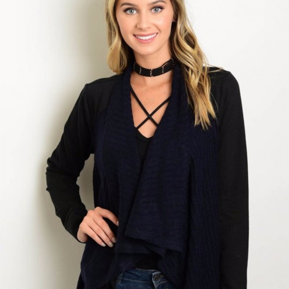 Navy Black Waterfall Cardigan Color Block - Picture 7 of 8