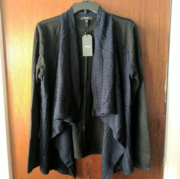 Navy Black Waterfall Cardigan Color Block - Picture 6 of 8